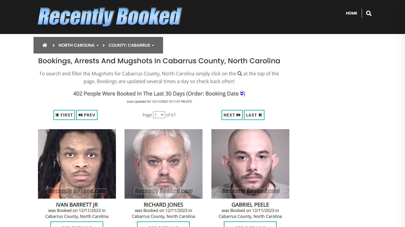 Bookings, Arrests and Mugshots in Cabarrus County, North Carolina